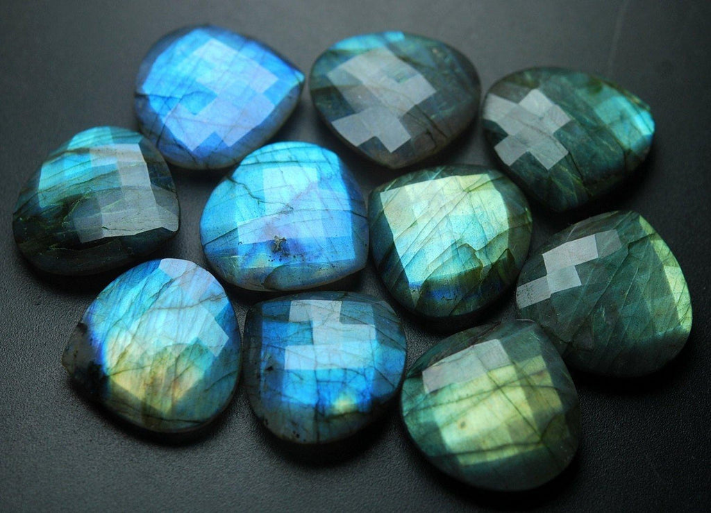 2 Matched Pair, Finest Quality,Undrilled Labradorite Faceted Heart Shape, 25mm Size - Jalvi & Co.