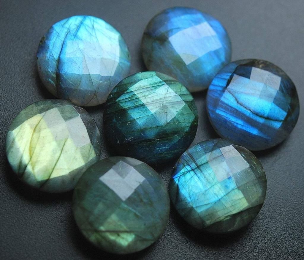 2 Matched Pair Labradorite Faceted Coins Shape 16mm Size - Jalvi & Co.
