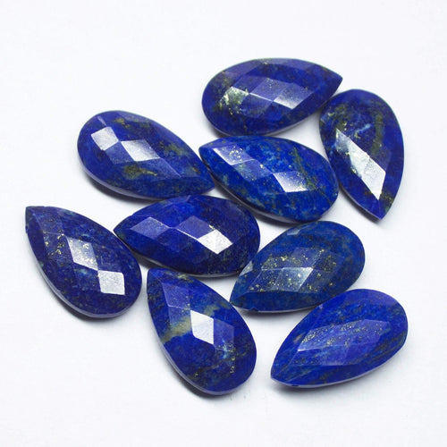 2 Matched Pair Lapis Lazuli Feceted Long Pear Briolettes 10X20mm Approx Calibrated Size - Jalvi & Co.