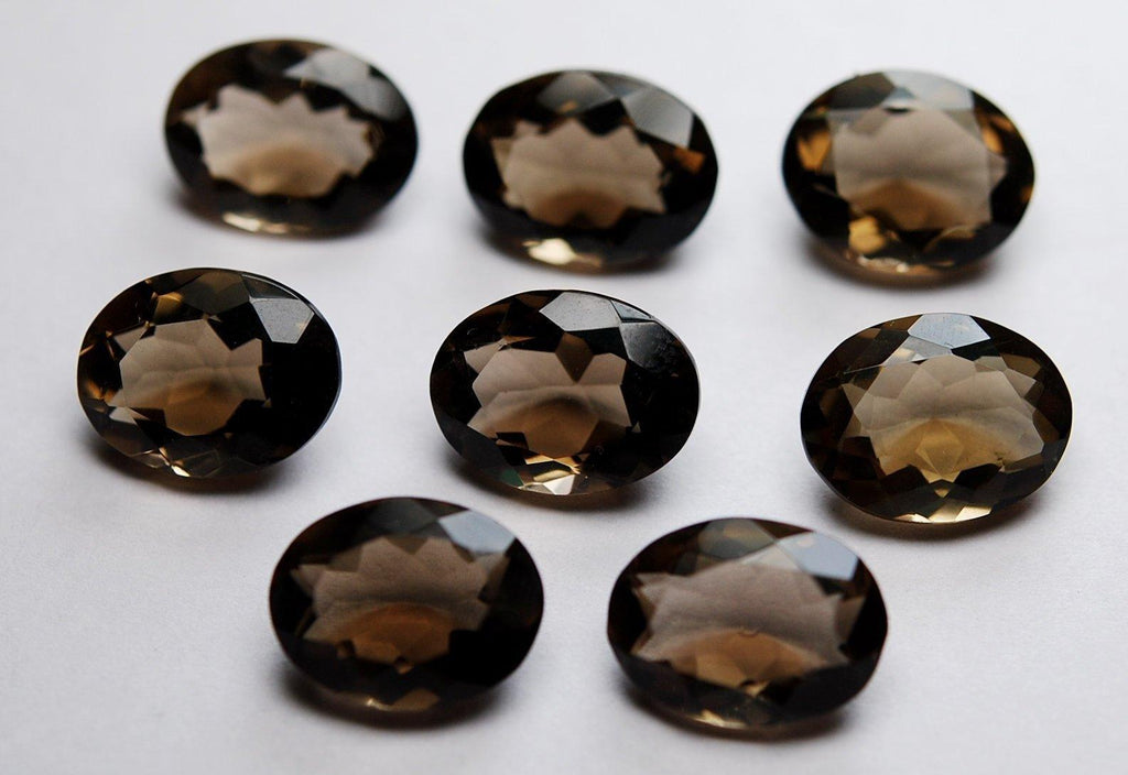 2 Matched Pair Natural Smoky Quartz Faceted Oval Shape, 10X14mm Size. - Jalvi & Co.