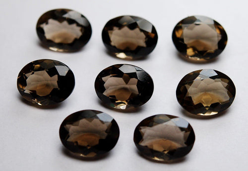 2 Matched Pair Natural Smoky Quartz Faceted Oval Shape, 10X14mm Size. - Jalvi & Co.