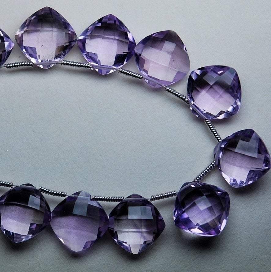 2 Matched Pairs, 14mm Pink Amethyst Faceted Cushion Shape Briolettes, 14mm Long,Great Quality - Jalvi & Co.