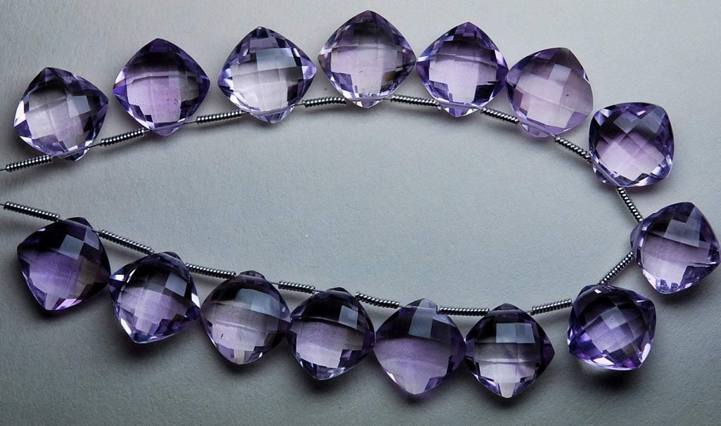 2 Matched Pairs, 14mm Pink Amethyst Faceted Cushion Shape Briolettes, 14mm Long,Great Quality - Jalvi & Co.