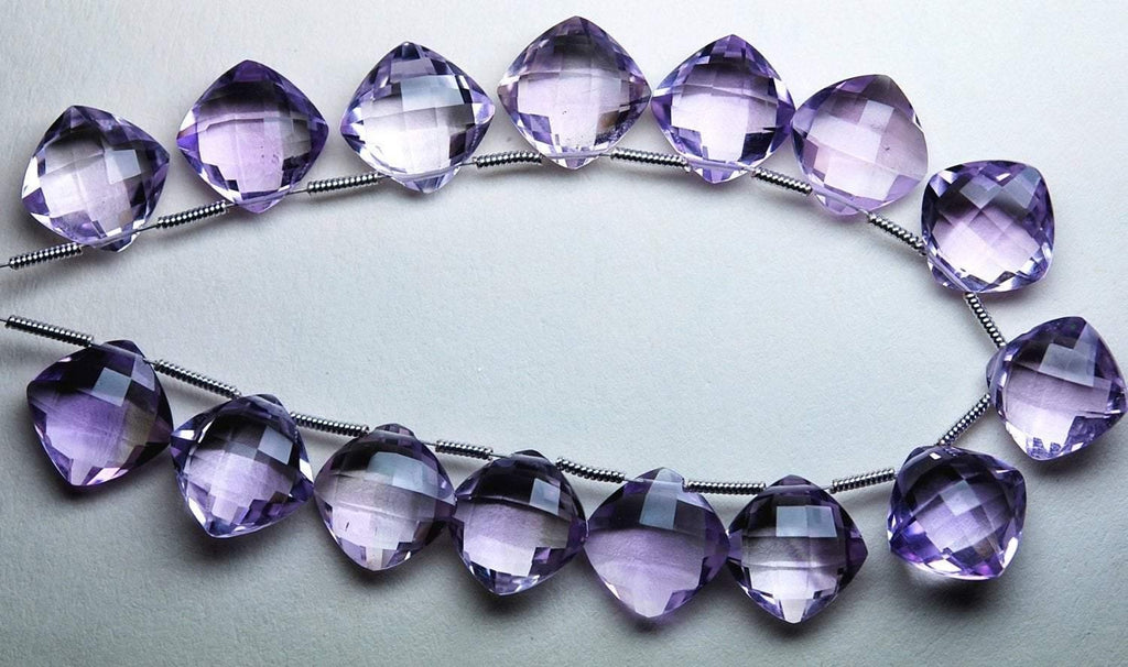 2 Matched Pairs, 14mm Pink Amethyst Faceted Cushion Shape Briolettes, 14mm Long,Great Quality - Jalvi & Co.