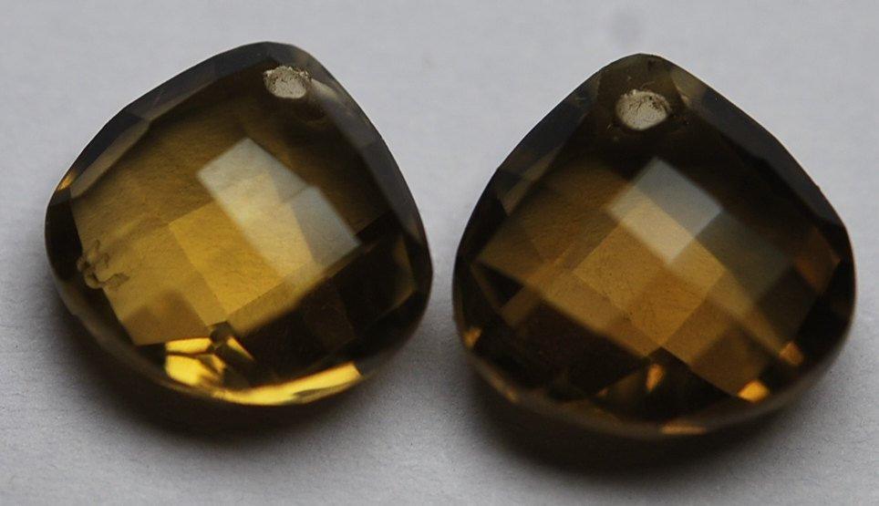 2 Matched Pairs, Aaa Quality Front Drilled Honey Quartz Faceted Heart Briolettes Size 12mm - Jalvi & Co.