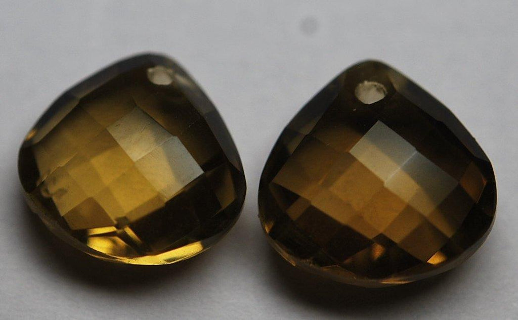 2 Matched Pairs, Aaa Quality Front Drilled Honey Quartz Faceted Heart Briolettes Size 12mm - Jalvi & Co.