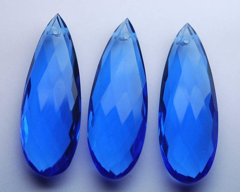 2 Matched Pairs, Aaa Quality Tanzanite Blue Quartz Front Drilled Faceted Pear Briolettes Size, 10X30mm - Jalvi & Co.