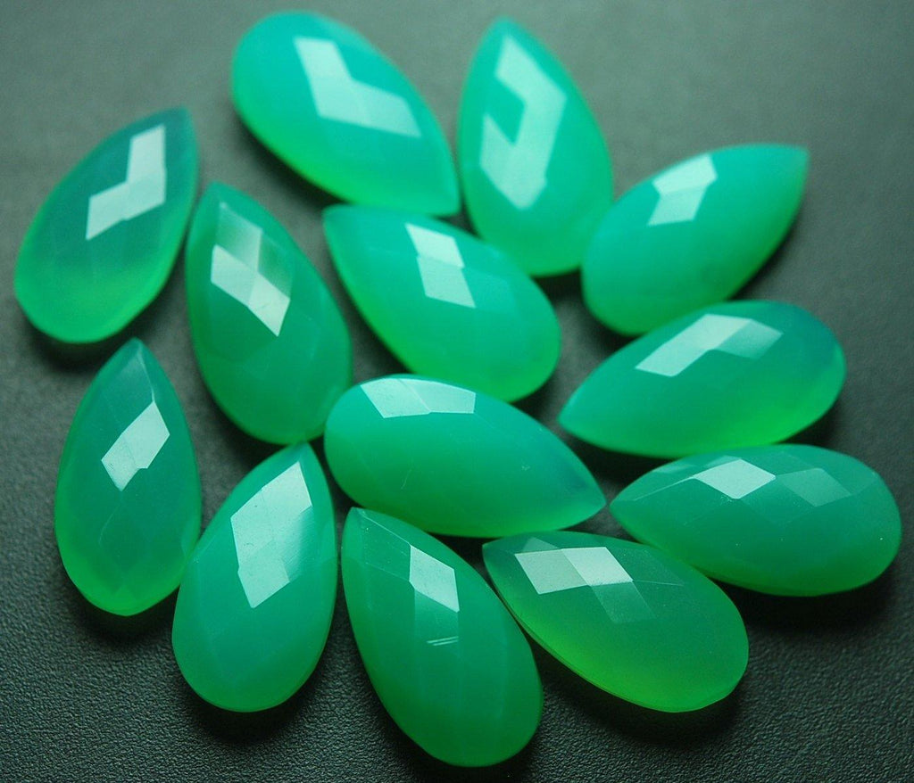 2 Matched Pairs Chrysoprase Chalcedony Faceted Pear Shape Briolette's, 10X20mm - Jalvi & Co.