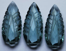 Load image into Gallery viewer, 2 Matched Pairs Moss Aquamarine Quartz Carving Faceted Pear Shape Briolette&#39;s, 12X30mm - Jalvi &amp; Co.