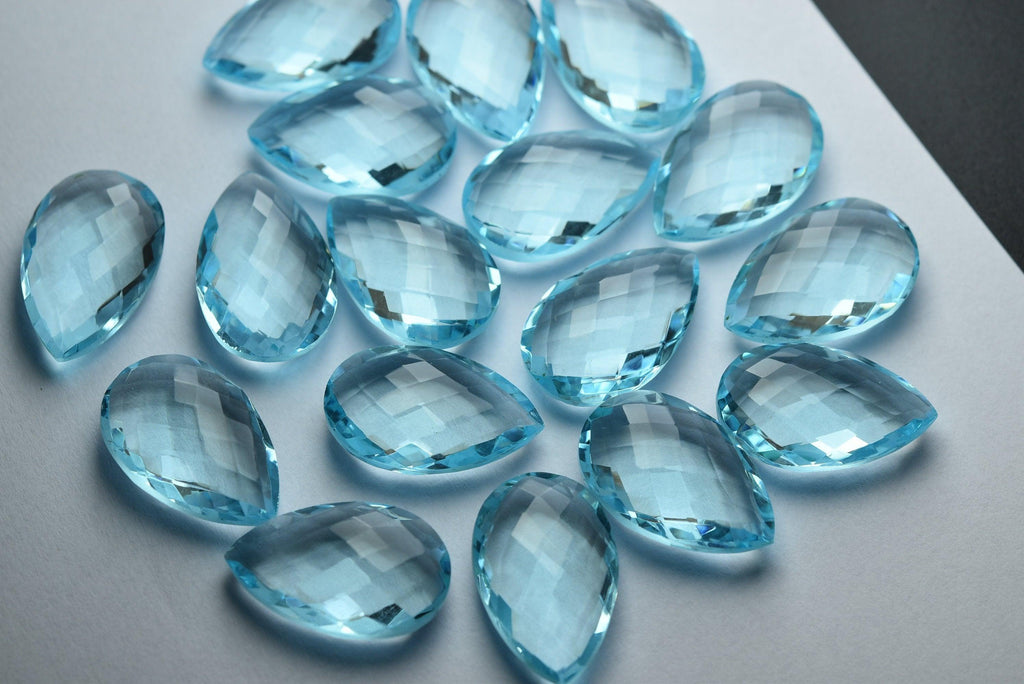 2 Matched Pair,Side Drilled Sky Blue Quartz Faceted Pear Shaped, 16X25mm - Jalvi & Co.