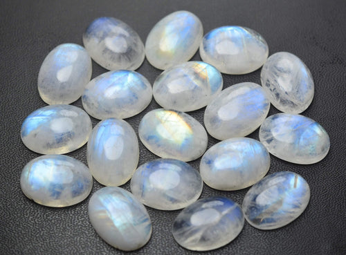 2 Matched Pairs,Rainbow Moonstone Oval Smooth Cabochon Size, 13X18mm Natural Stone - Jalvi & Co.