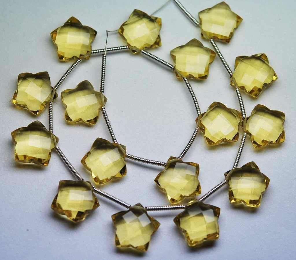 2 Matched Pairs,Yellow Quartz Faceted Star Shape Briolette,Size12mm Approx - Jalvi & Co.