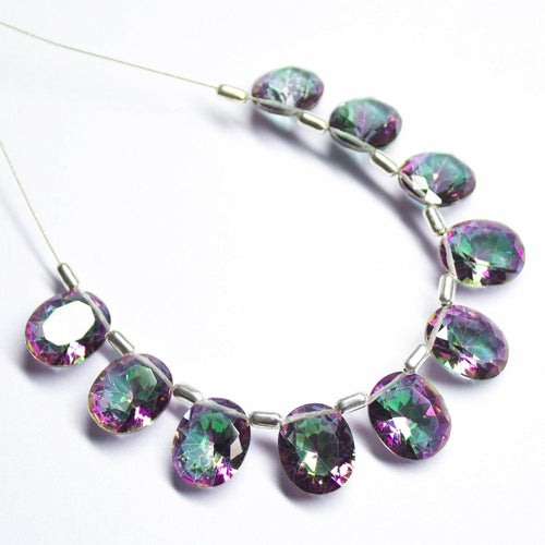 2 matching pair, 12mm, Natural Mystic Topaz Oval Cut Side Drilled Beads - Jalvi & Co.