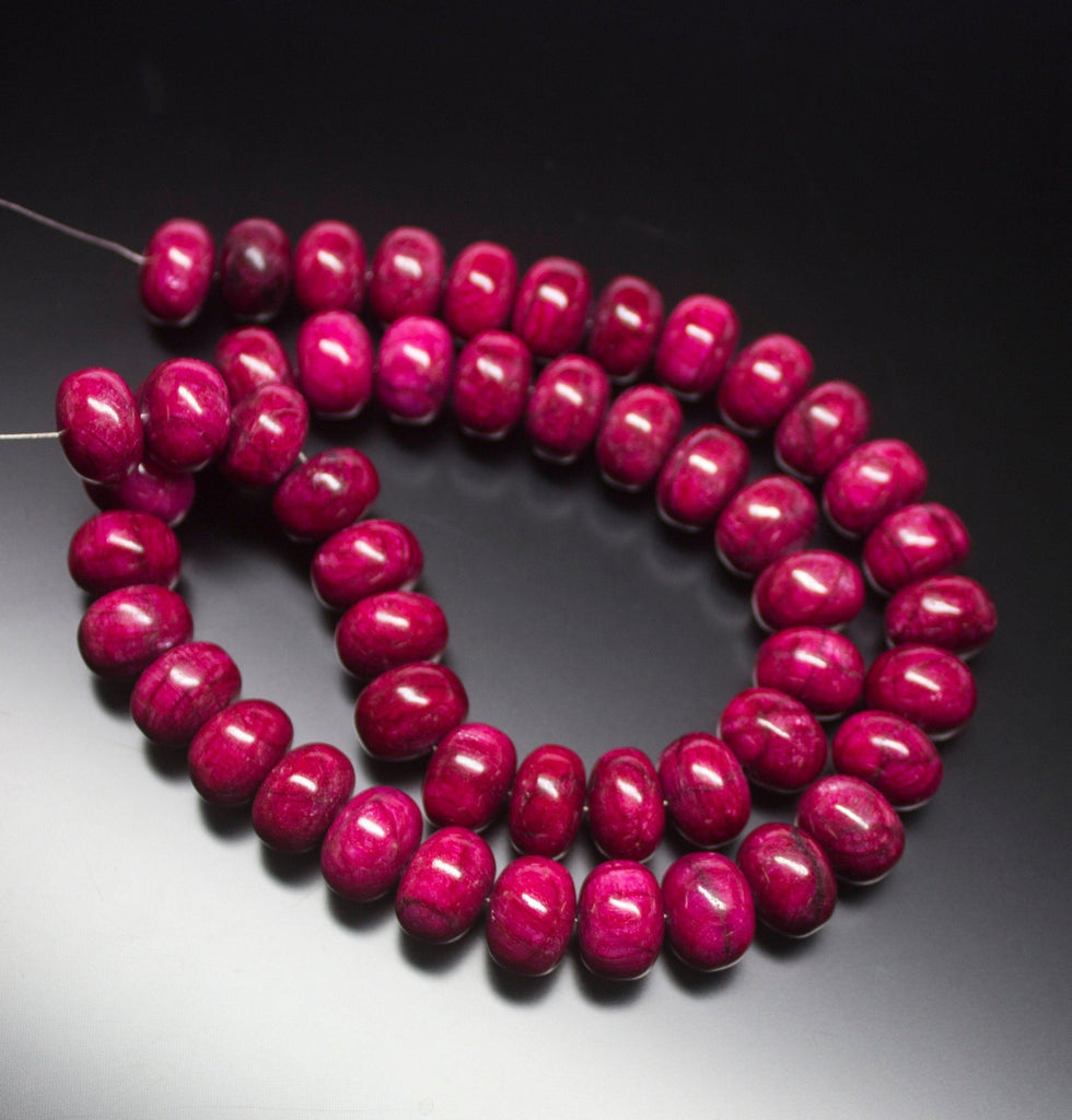 2 matching pair, 12mm, Natural Ruby Plain Smooth Rondelle Large Size Loose Gemstone Beads - Jalvi & Co.