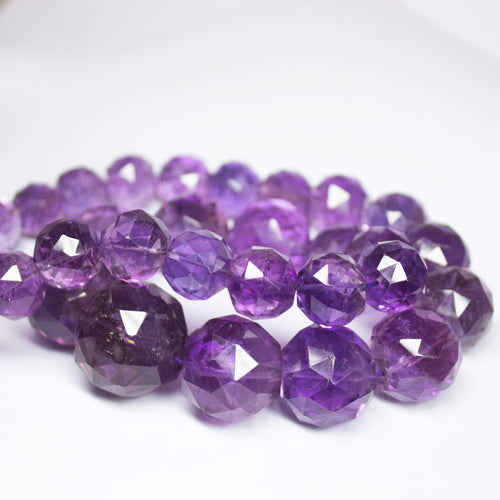 2 matching pair, 14mm, Natural Purple Amethyst AA Grade Rose Cut Round Sphere Loose Gemstone Beads - Jalvi & Co.
