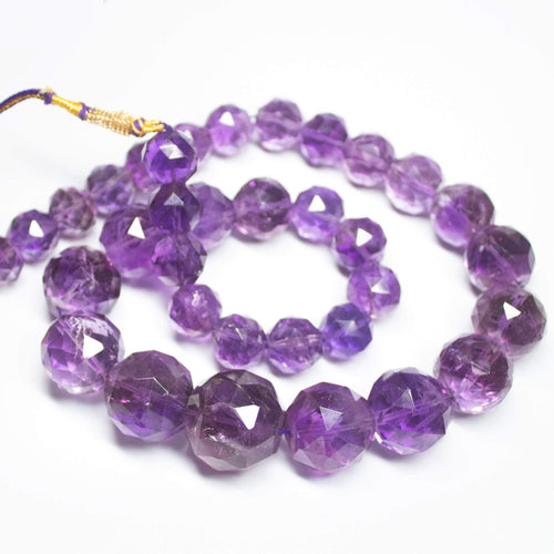 2 matching pair, 14mm, Natural Purple Amethyst AA Grade Rose Cut Round Sphere Loose Gemstone Beads - Jalvi & Co.