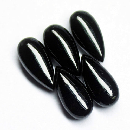 2 matching pair, 15x8mm, Natural Black Onyx Smooth Pear Drops Briolette Gemstone Beads - Jalvi & Co.