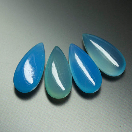 2 matching pair, 15x8mm, Natural Blue Chalcedony Smooth Pear Drops Briolette Gemstone Beads - Stunning Elegant Pairs - Jalvi & Co.