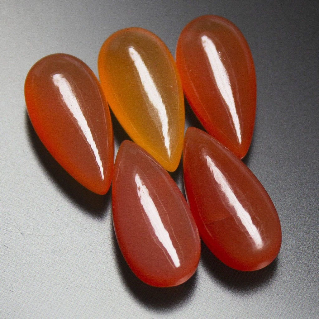 2 matching pair, 15x8mm, Natural Fire Opal Chalcedony Smooth Pear Drops Briolette Gemstone Beads - Stunning Elegant Pairs - Jalvi & Co.