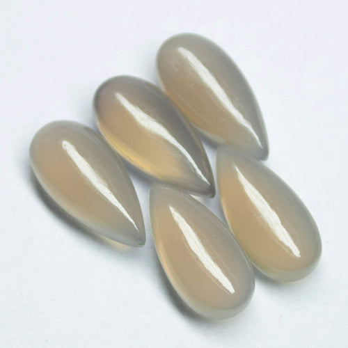 2 matching pair, 15x8mm, Natural Grey Chalcedony Smooth Pear Drops Briolette Gemstone Beads - Stunning Elegant Pairs - Jalvi & Co.