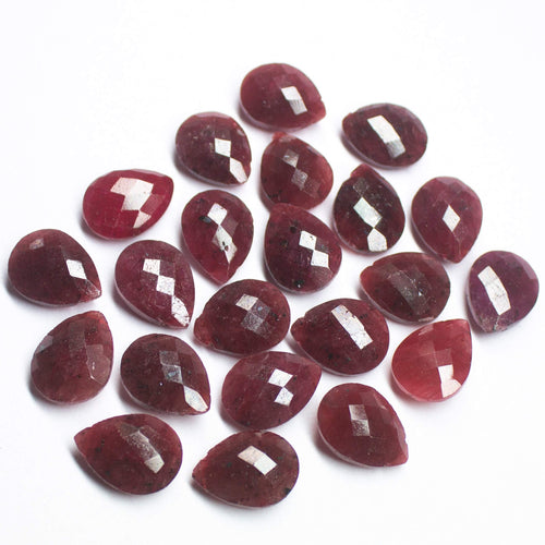 2 matching pair, 16x12mm, Natural Red Ruby Faceted Pear Drops Side Drilled Briolette Beads - Jalvi & Co.