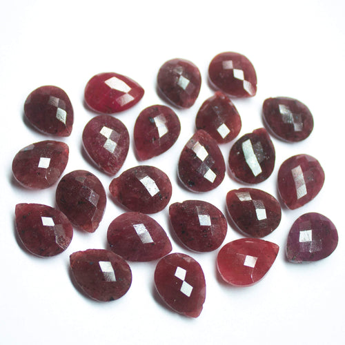 2 matching pair, 16x12mm, Natural Red Ruby Faceted Pear Drops Side Drilled Briolette Beads - Jalvi & Co.