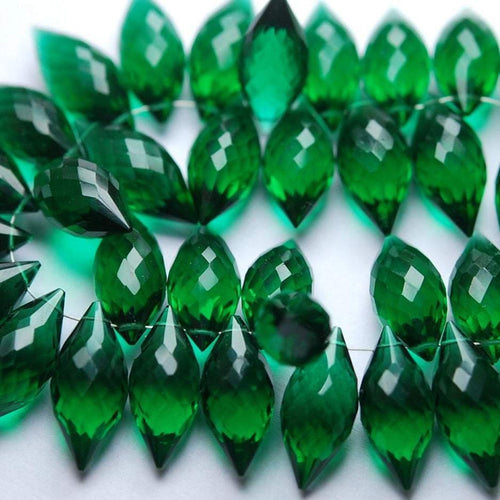 2 matching pair, 18mm, Chrome Green Quartz Faceted Dew Drop Marquise Loose Beads, Green Quartz - Jalvi & Co.