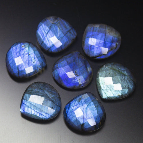 2 matching pair, 20mm, AAA Labradorite Faceted Heart Drop Shape Loose Gemstone Briolette, Labradorite - Jalvi & Co.