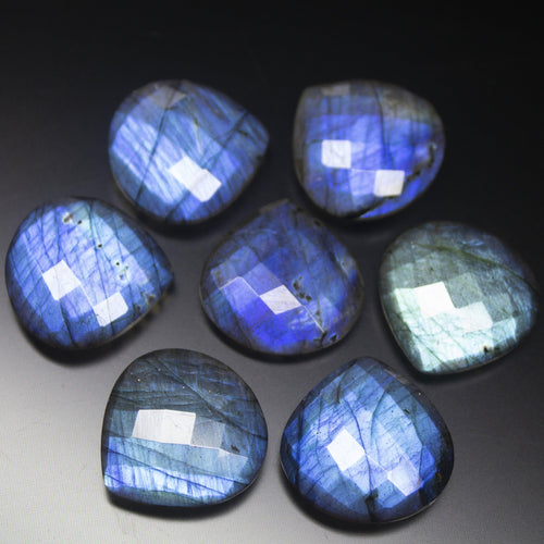 2 matching pair, 20mm, AAA Labradorite Faceted Heart Drop Shape Loose Gemstone Briolette, Labradorite - Jalvi & Co.