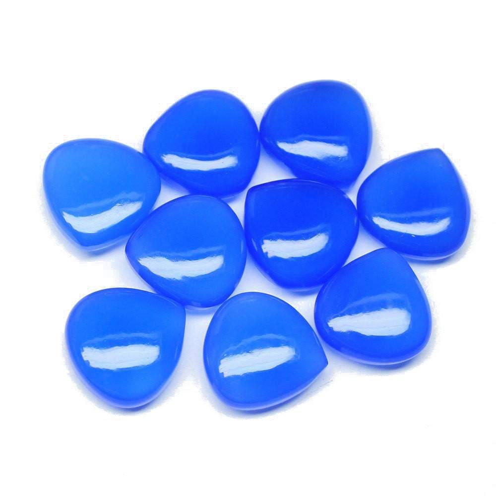 2 matching pair, Natural Blue Chalcedony Smooth Polished Heart Drops Briolette Beads, 14mm - Jalvi & Co.