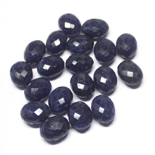 2 matching pair, Natural Dyed Blue Sapphire Faceted Oval Beads 15x11mm - Jalvi & Co.