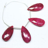 2 Matching Pair Natural Dyed Red Ruby Faceted Pear Drop Beads 25mm