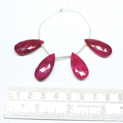 2 Matching Pair Natural Dyed Red Ruby Faceted Pear Drop Beads 25mm - Jalvi & Co.