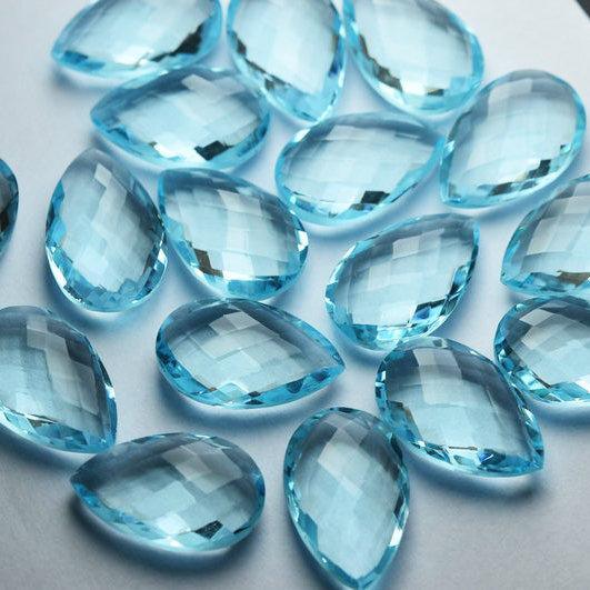 2 Matching Pair Natural Sky Blue Topaz Quartz Faceted Pear Drops Beads 14mm - Jalvi & Co.