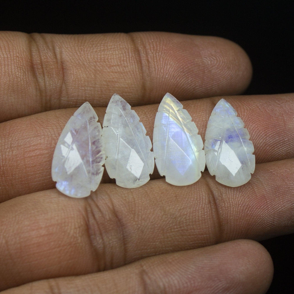 2 pc, 20x10mm, Blue Rainbow Moonstone Carving Pear Drop Briolette, Rainbow Moonstone Beads - Jalvi & Co.