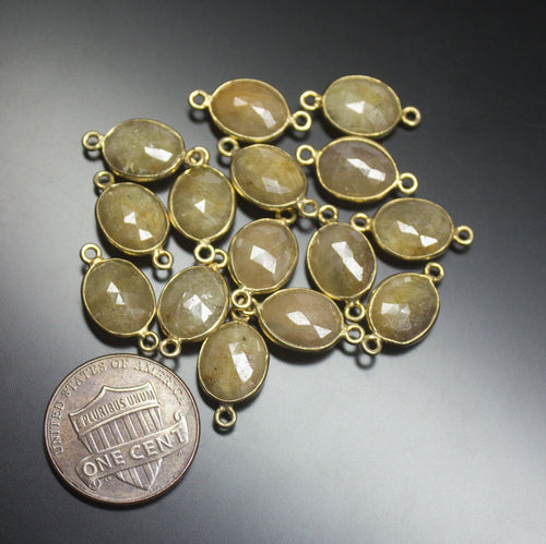 2 pcs, 16mm, Untreated Yellow Sapphire Oval Shaped Briolette 925 Sterling Silver Connector, Jewelry Finding, Sapphire Connector - Jalvi & Co.