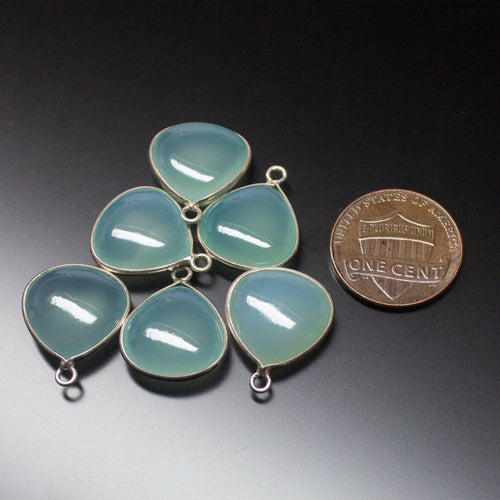2 pcs, 18mm, Aqua Blue Chalcedony Heart Shaped 925 Sterling Silver Connector, Jewelry Finding, Chalcedony Connectors - Jalvi & Co.