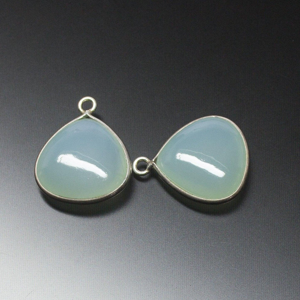 2 pcs, 18mm, Aqua Blue Chalcedony Heart Shaped 925 Sterling Silver Connector, Jewelry Finding, Chalcedony Connectors - Jalvi & Co.