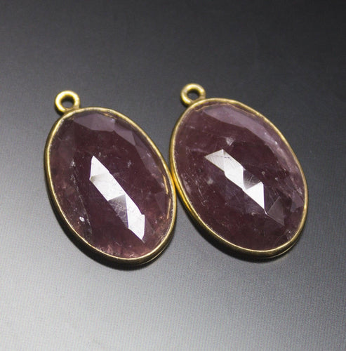 2 pcs, 23mm, Pink Sapphire Oval Shaped Briolette 925 Sterling Silver Connector, Jewelry Finding, Sapphire Connector - Jalvi & Co.