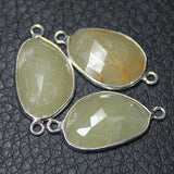 2 pcs, 25mm, Untreated Yellow Sapphire Checker Uneven Oval Bezel 925 Sterling Charm Pendant