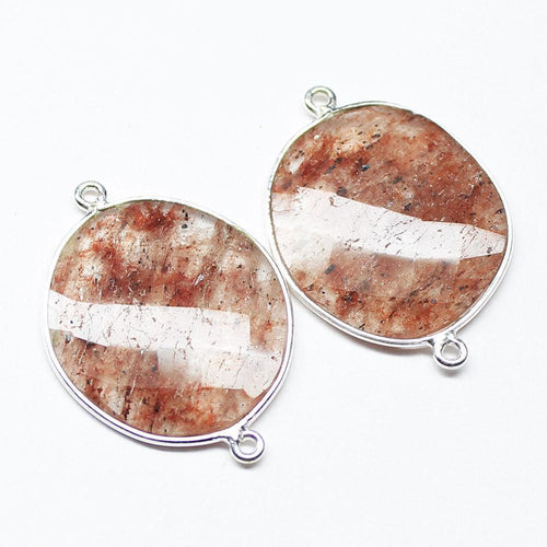 2 pcs, 30mm, Copper Quartz Faceted Uneven Oval .925 Sterling Silver Connector - Jalvi & Co.
