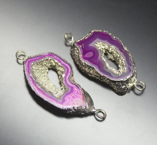 2 pcs, 32-36mm, Pink Window Druzy Briolette 925 Sterling Silver Connector, Jewelry Finding, Druzy Connector - Jalvi & Co.