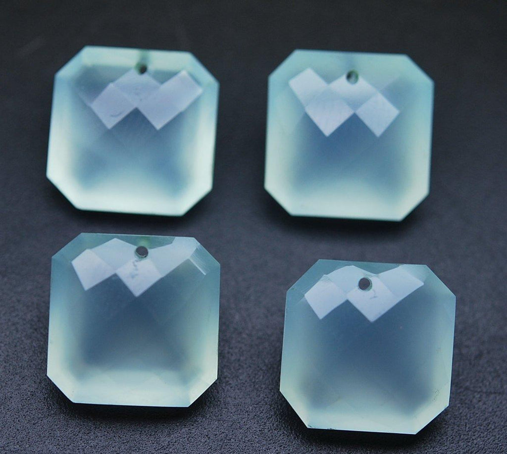 2 Pcs Front Drilled Aqua Chalcedony Faceted Cushion Shape Briolettes 14mm - Jalvi & Co.