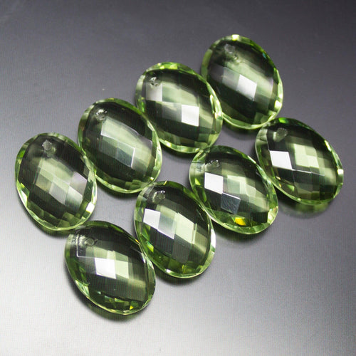 2 Pcs Front Drilled Natural Green Amethyst Quartz Faceted Oval Shape Briolettes 12X16mm Size - Jalvi & Co.