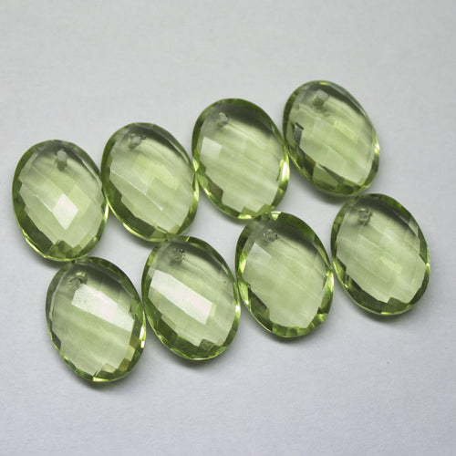 2 Pcs Front Drilled Natural Green Amethyst Quartz Faceted Oval Shape Briolettes 12X16mm Size - Jalvi & Co.