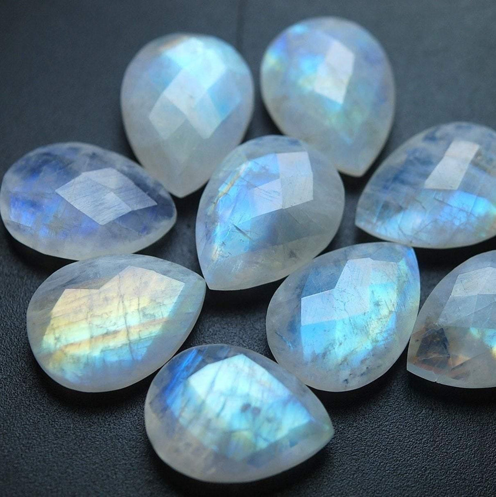 2 Pcs Of ,Blue Flashy Rainbow Moonstone Faceted Pear Shape Briolettes, 13X18mm Size - Jalvi & Co.