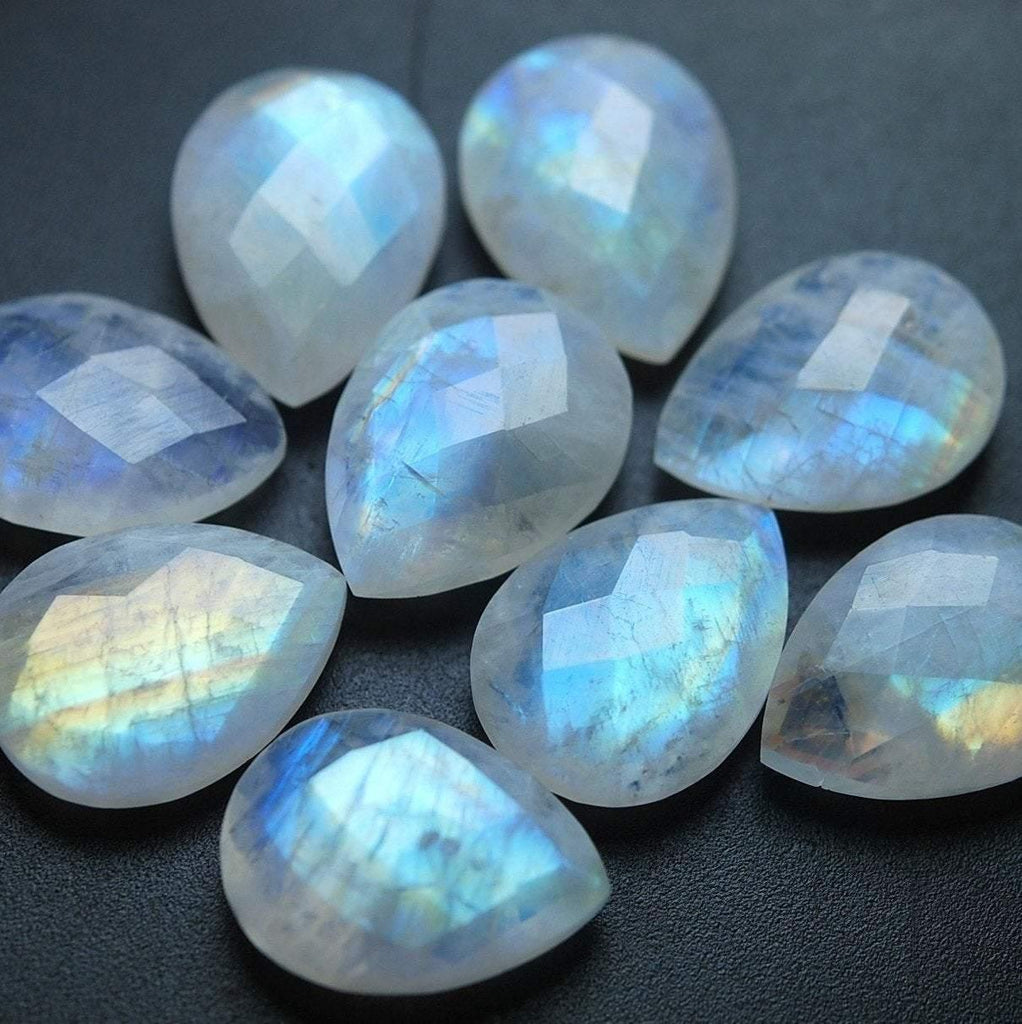 2 Pcs Of ,Blue Flashy Rainbow Moonstone Faceted Pear Shape Briolettes, 13X18mm Size - Jalvi & Co.