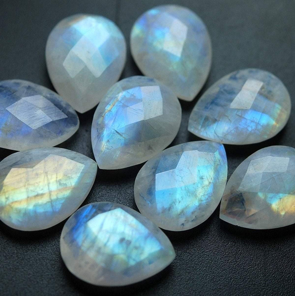 2 Pcs Of ,Blue Flashy Rainbow Moonstone Faceted Pear Shape Briolettes, 13X18mm Size - Jalvi & Co.