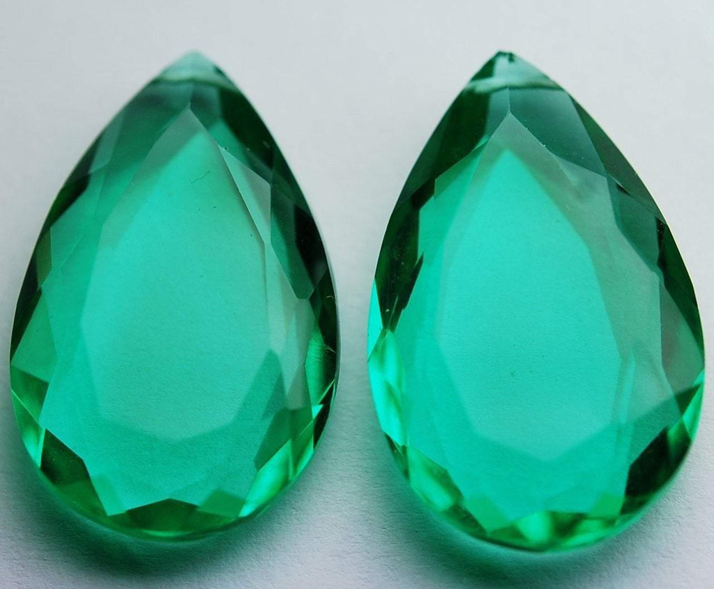 2 Pcs,Green Emerald Quartz Faceted Pear Briolettes 25mm Large Size Calibrated Size - Jalvi & Co.