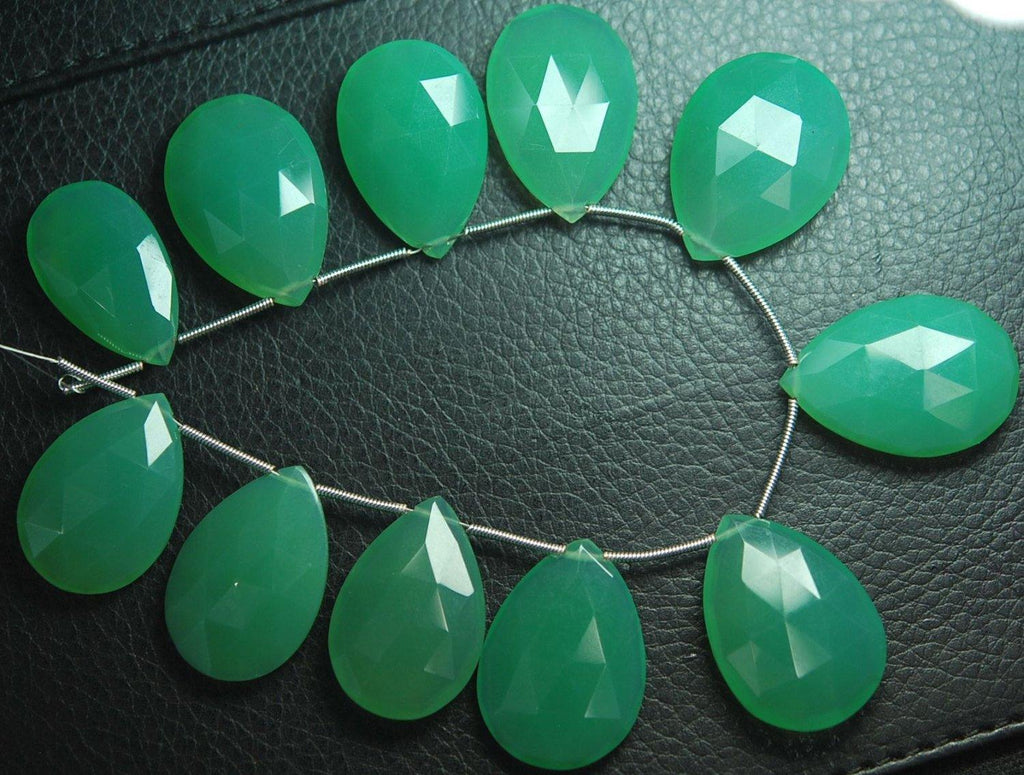 2 Pcs,Super Finest, chrysoprase Chalcedony Faceted Pear Briolettes 23-25mm Large Size - Jalvi & Co.